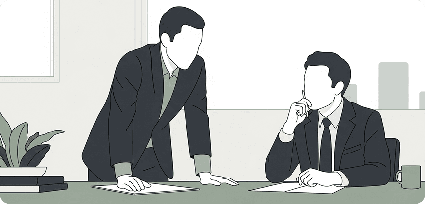 Two operators reviewing the foundation files at a desk